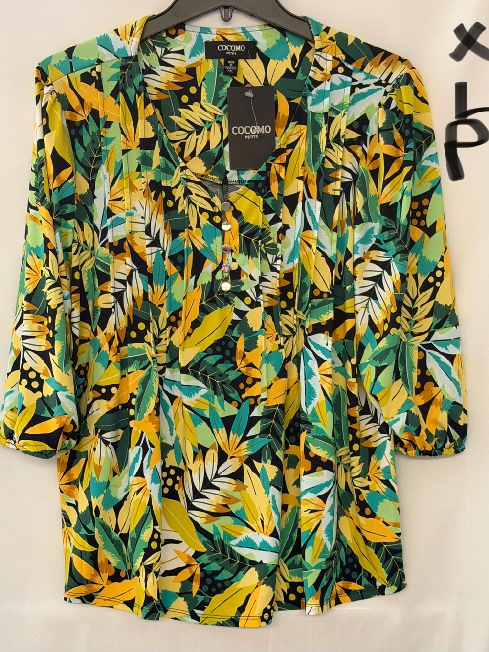Cocomo Bold Tropical Leaf V-Neck Tunic in Yellow, Green & Black
